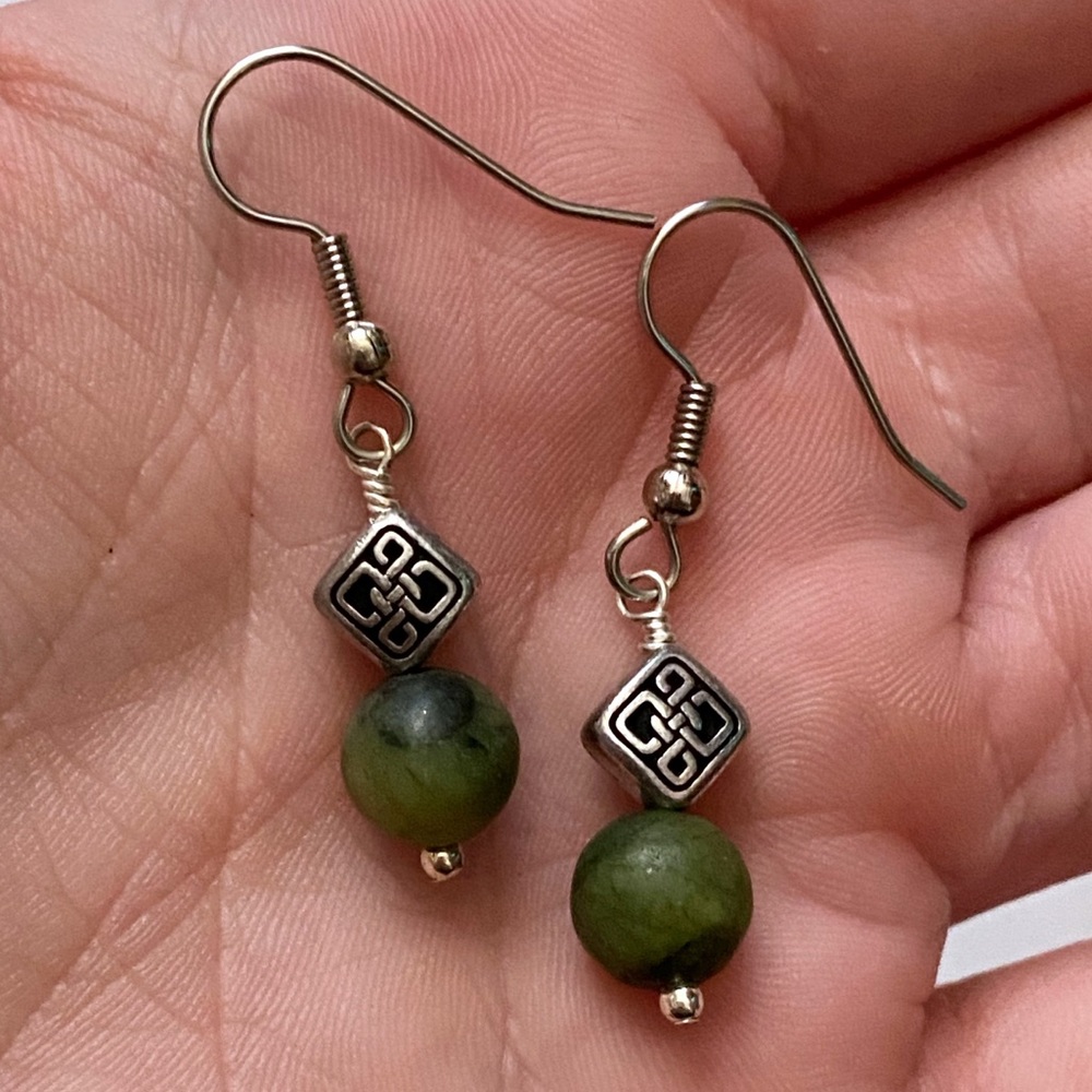 Celtic Natural Connemara Marble Green Earrings